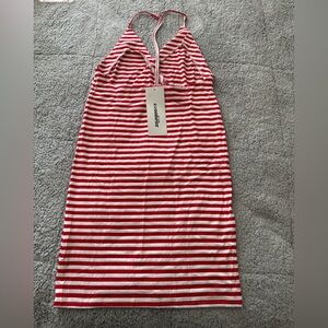 Zeagoo Red and White Striped Backless Dress